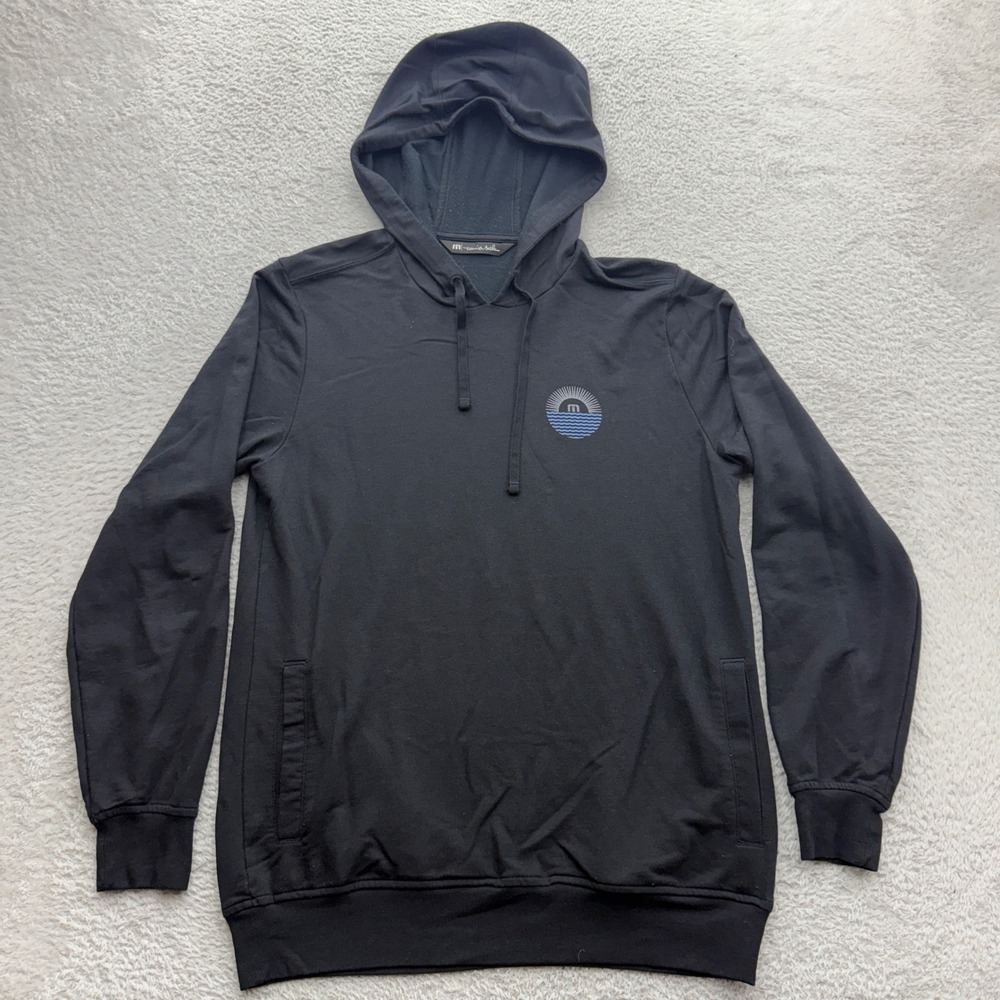 TravisMathew Mens Black Always on Vacation Graphic Hoodie Pima Cotton Blend S